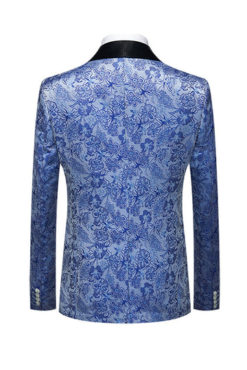 Light Blue Lapel Jacquard 3 Piece Men's Formal Suits